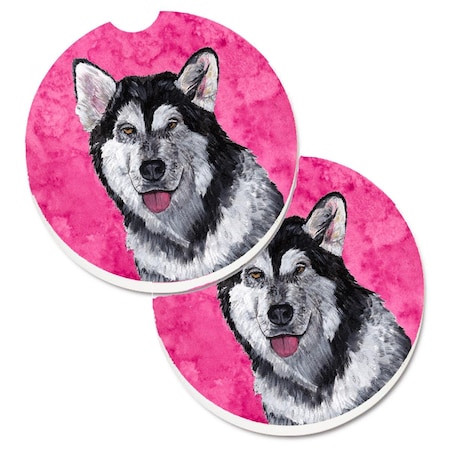 Carolines Treasures Pink Alaskan Malamute Set of 2 Cup Holder Car Coaster SC9507PKCARC